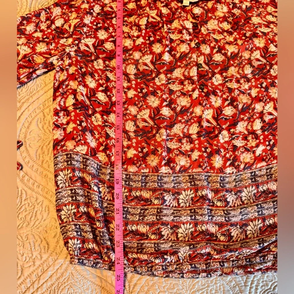 Lucky Brand Red and Cream Floral Blouse - Picture 5 of 10